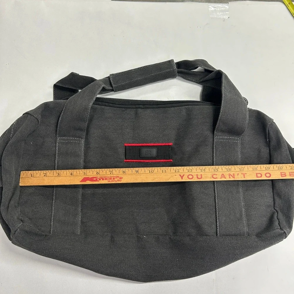Banana Republic Canvas Duffle Bag Red Trim Medium Charcoal Gray Gorpcore Utility